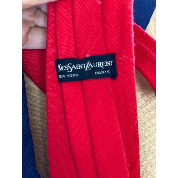 2 VTG Yves Saint Laurent NY Paris Solid Red Blue Slub Fabric Necktie Made in USA - Picture 3 of 13